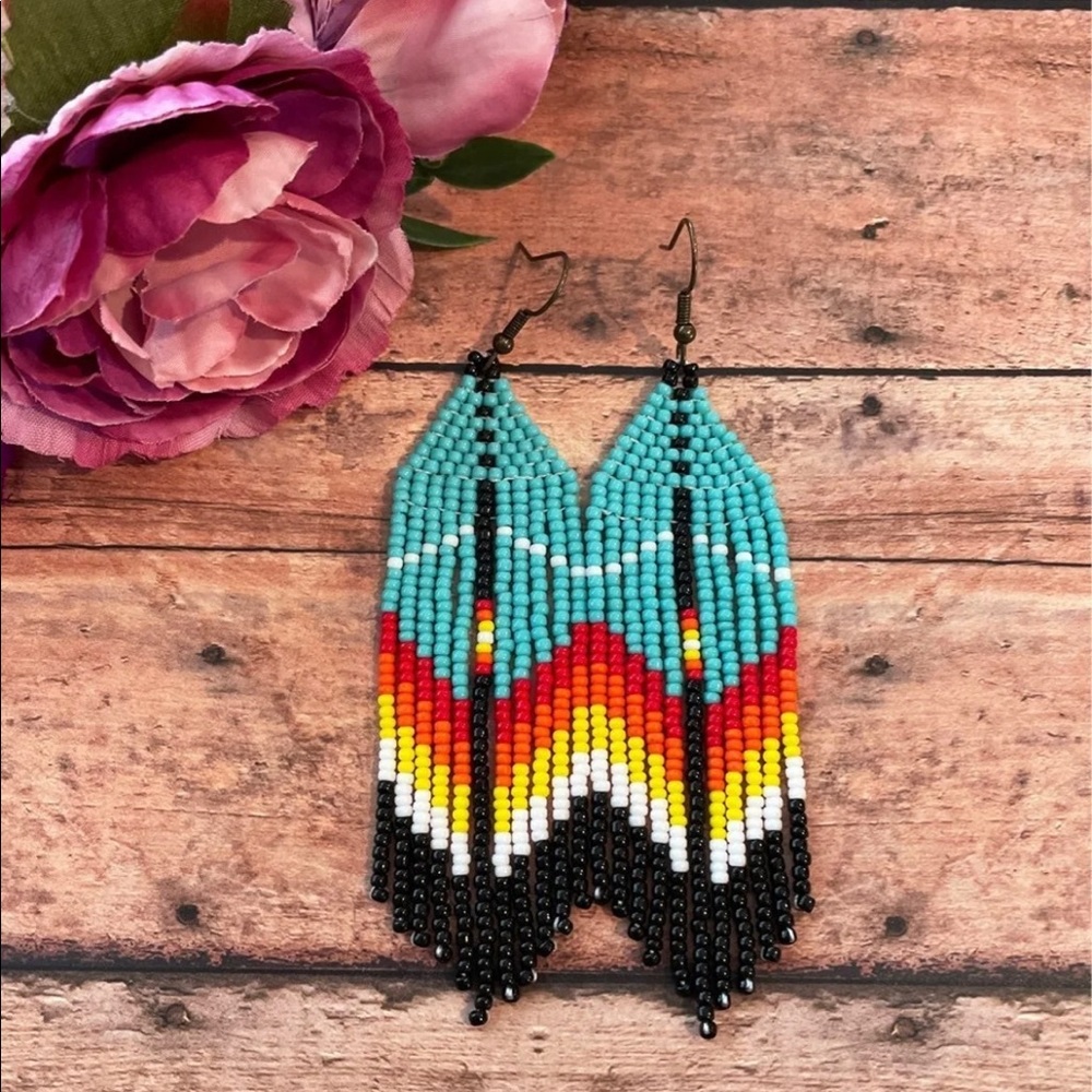Turquoise beaded earring No107